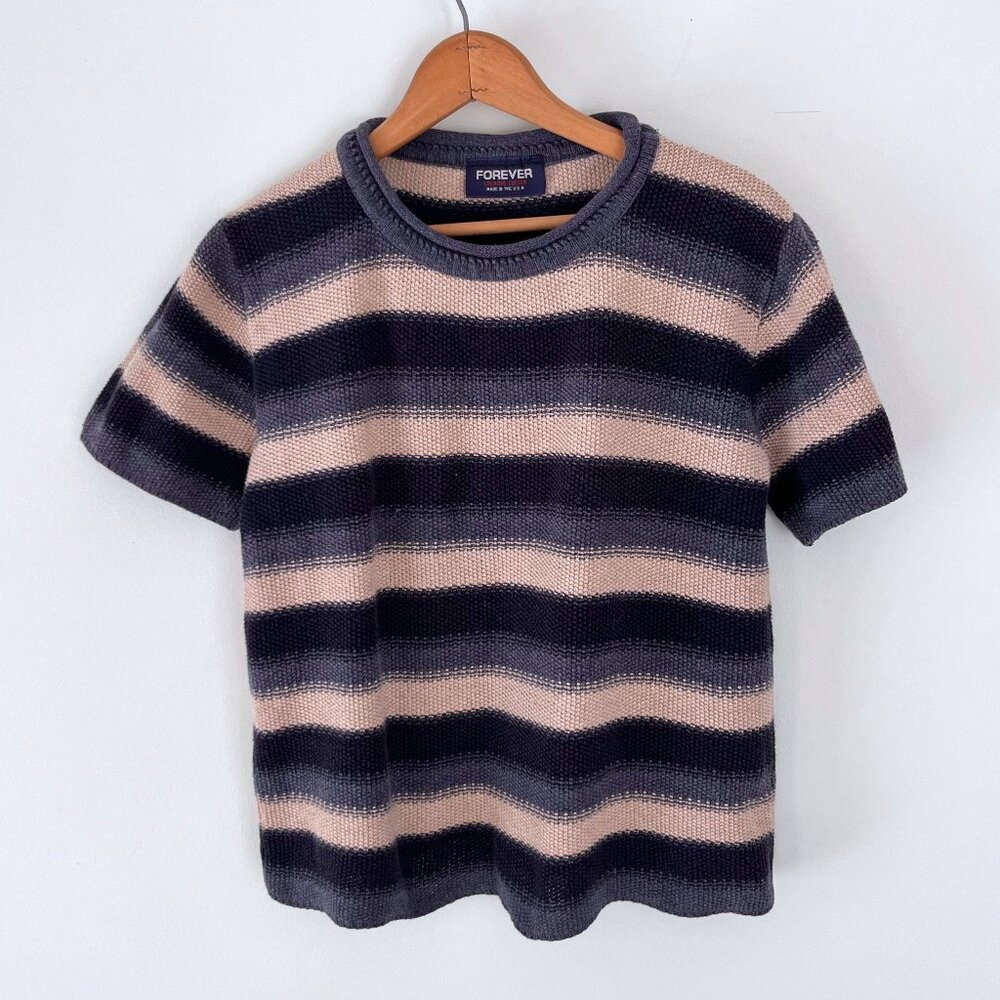 Vintage Cotton Blend Knit Short Sleeve Sweater